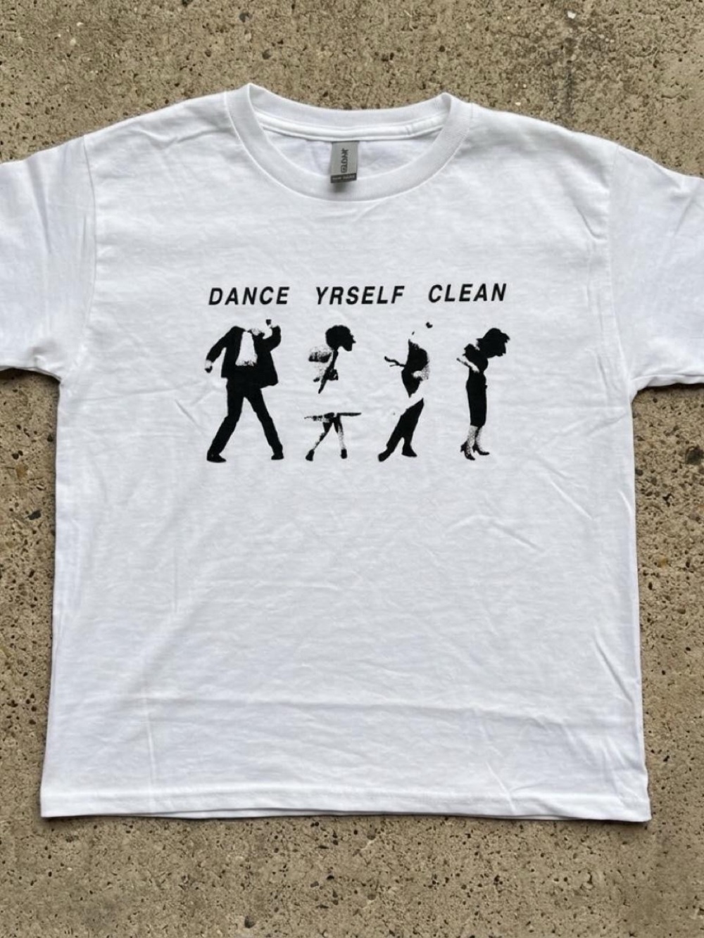 Gildan White Tee with Black 'Dance Yrself Clean' Silhouettes